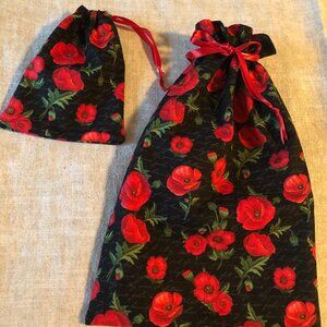 2 pc Shoe Tote, Floral Travel Bag with matching Small Drawstring Accessory Bag